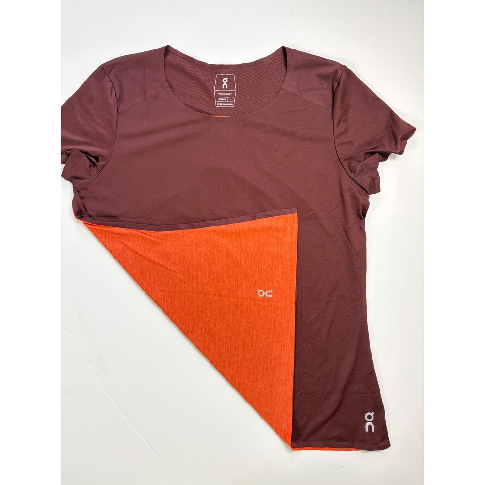 On Running Performance-T Women's Burgundy Orange Colorblock Shirt Size L